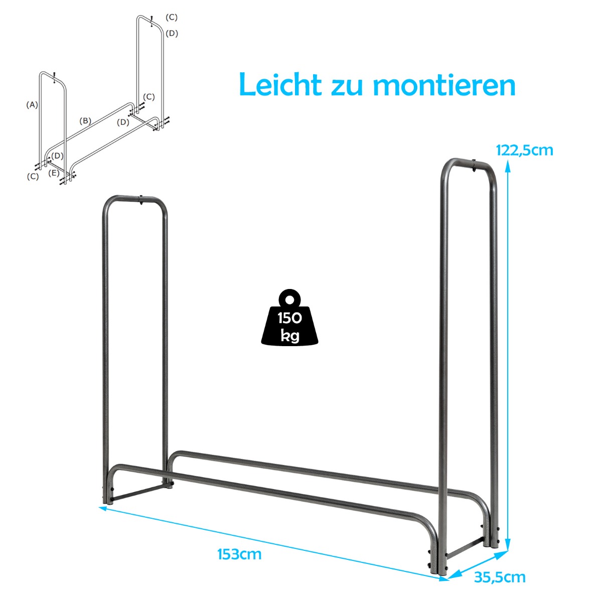 122 cm/152 cm/183 cm/244 cm polttopuuteline - 152 cm