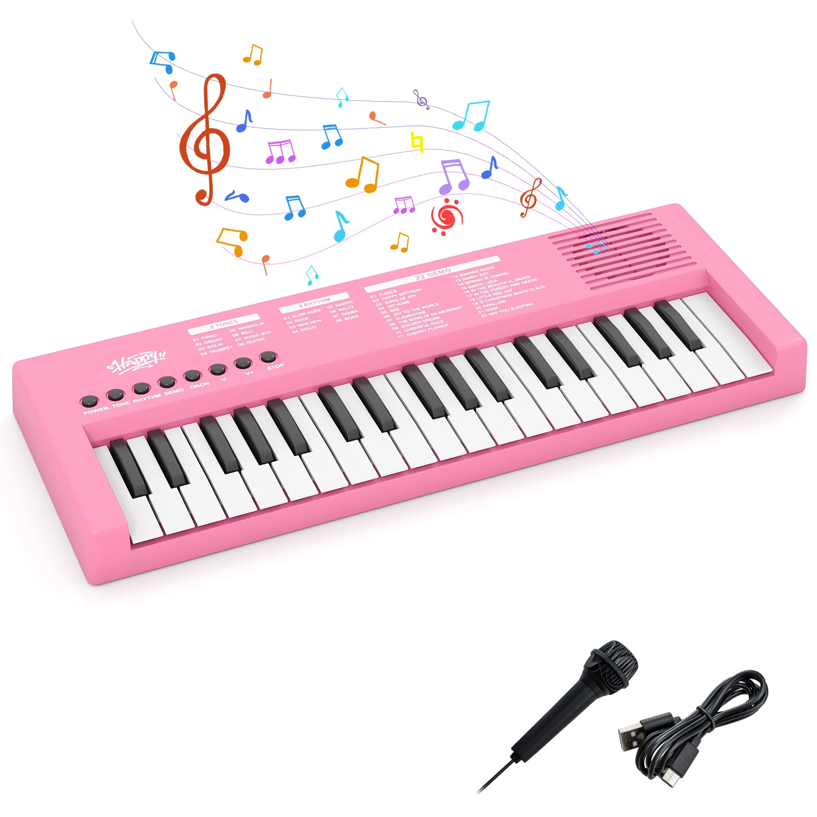Lasten pianokoskettimisto, kannettava 37-koskettiminen sähköpiano, jossa 8 rytmiä, 8 ääntä ja 22 demokappaletta, instrumentti 3+ vuotiaille, vaaleanpunainen