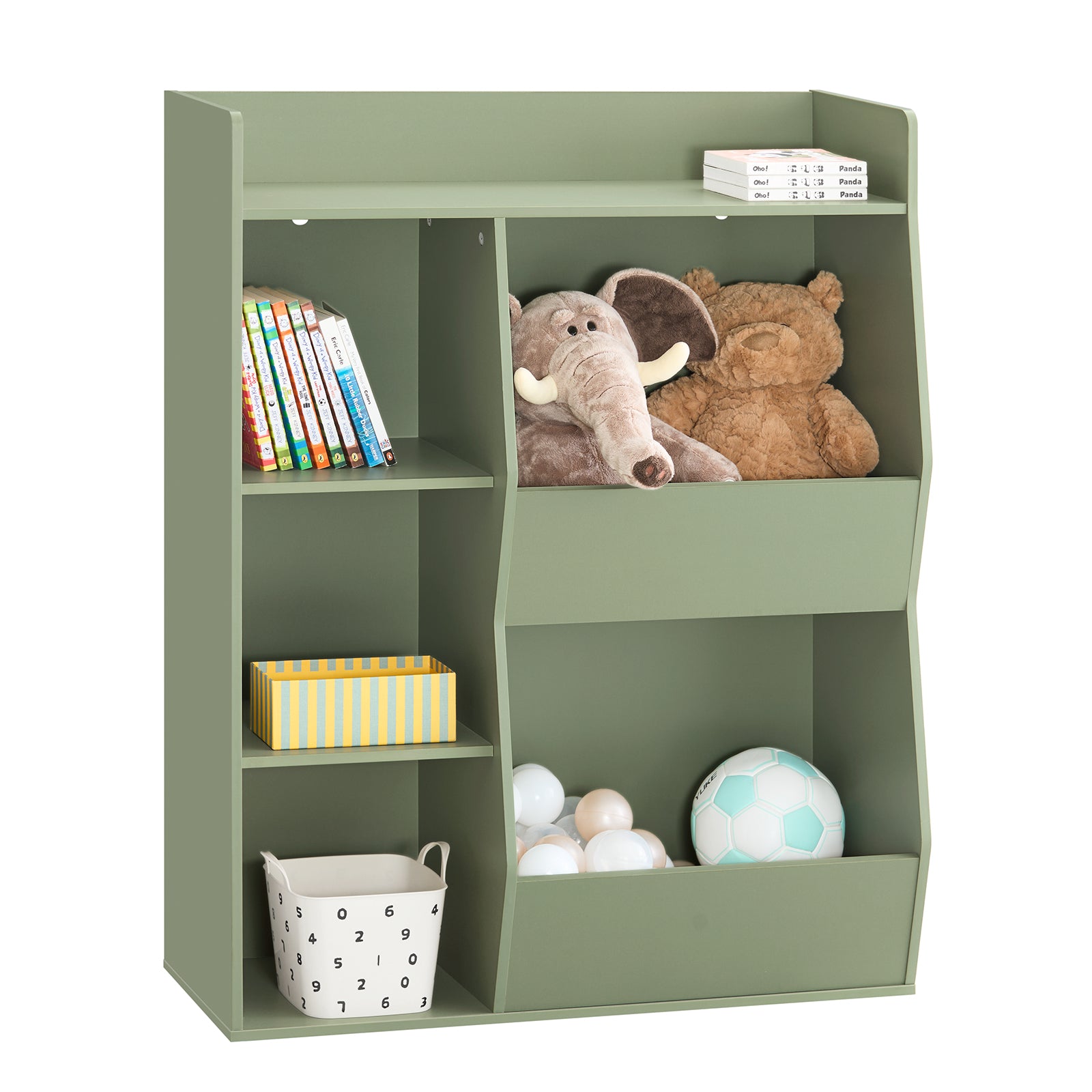 Lasten kirjahylly Lelujen säilytyshylly 5 lokerolla Säilytyskaluste Leluhylly Kirjahylly Lehtiteline Vihreä 80x34x104 cm