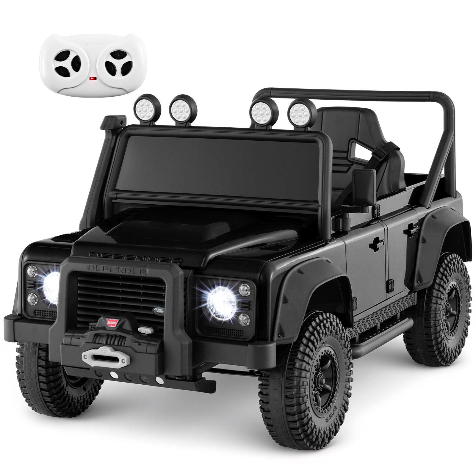 Land Rover Defender sähköauto lapsille vanhempien kaukosäätimellä, musta