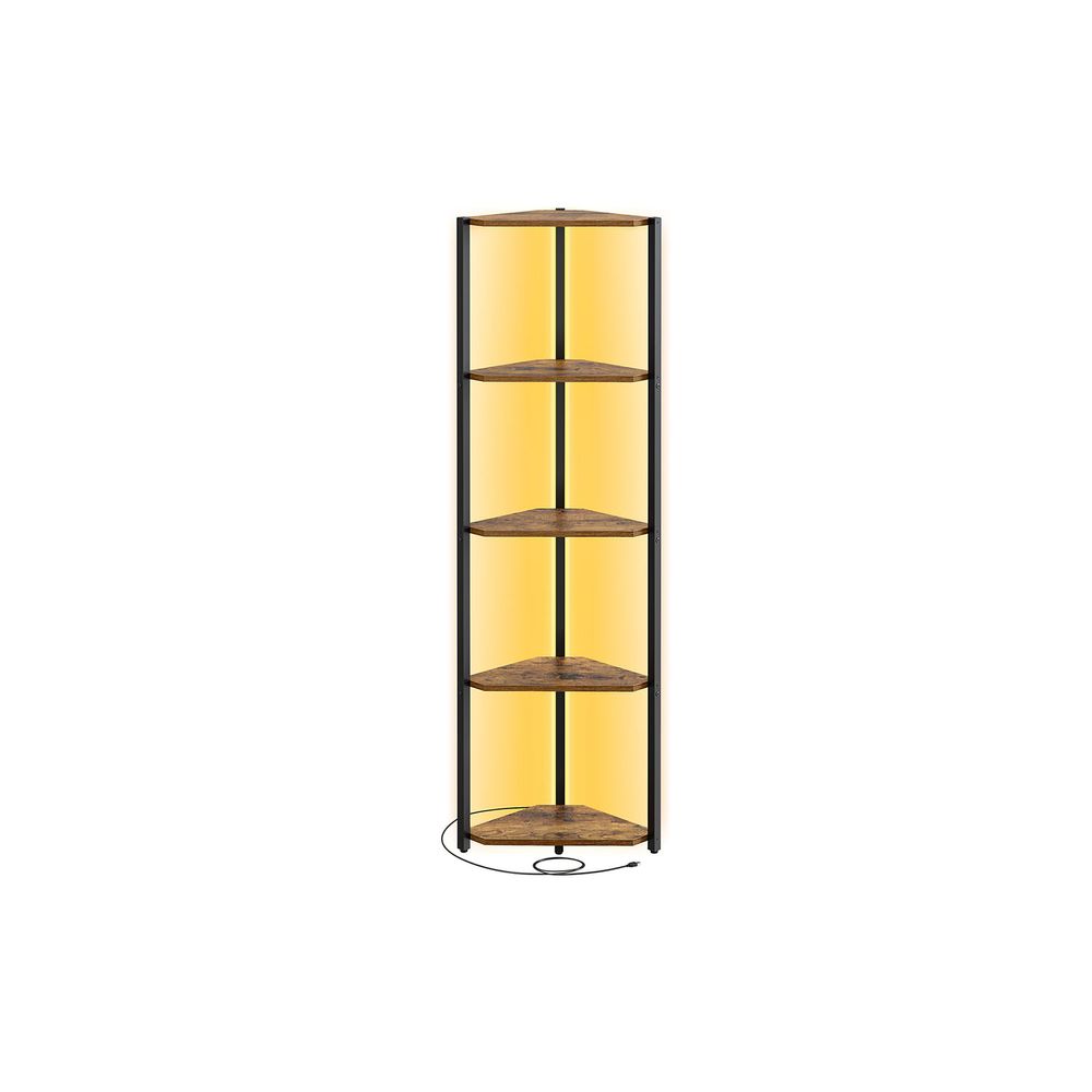 Kulmahylly, jossa 5 tasoa ja LED - valaistus, vintage - ruskea