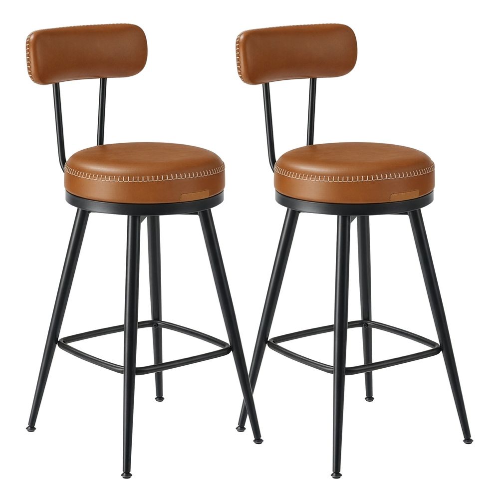 EKHO Collection - Baarijakkarat, 2 kpl, Kääntyvät baarituolit selkänojalla, keinonahkaa, ommeltu, keskimoderni, 65 cm korkea, keittiö