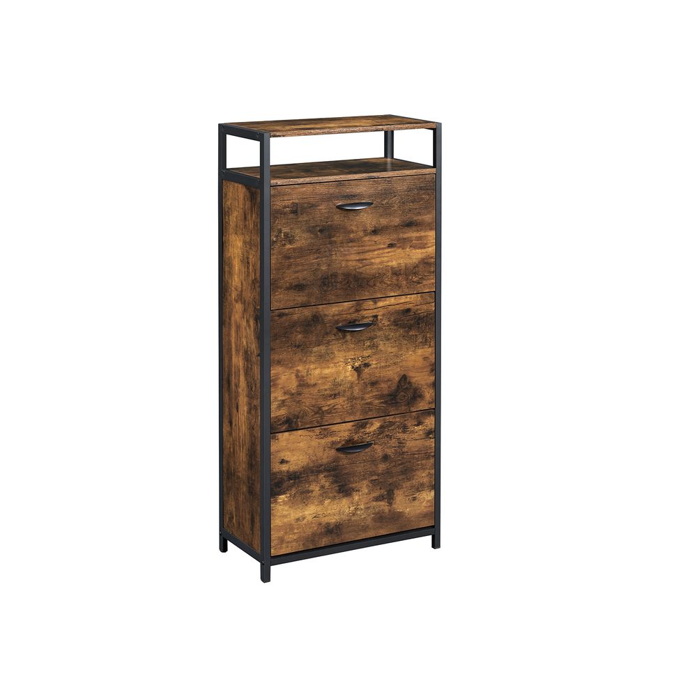 Kenkäkaappi/kenkähylly 3 ovella, 30 x 60 x 130 cm, vintage - ruskea - musta