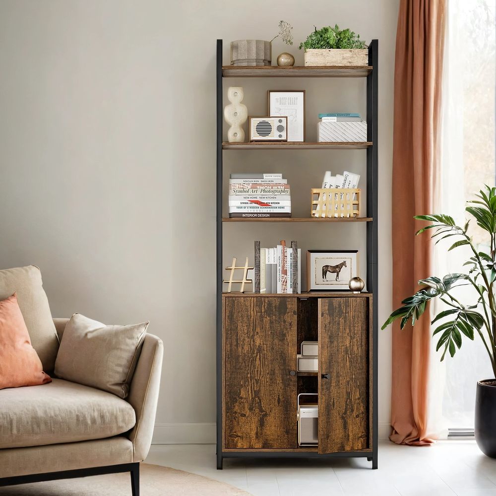 Raamaturiiul 6 taset riiul põrandariiul ustega metallraam reguleeritavad riiulid 24 x 40 x 159 5 cm elutuppa