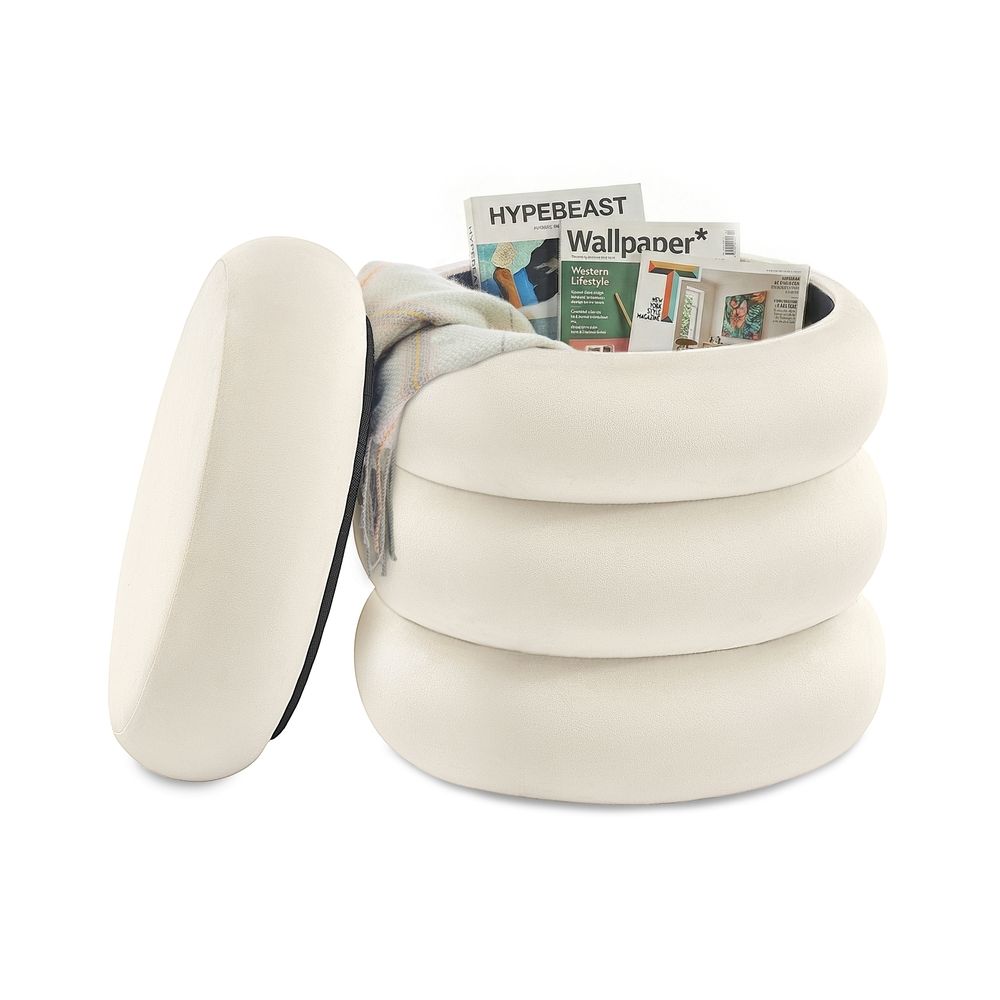 Round dressing table with storage, removable lid, 43 x 47 cm, cream white