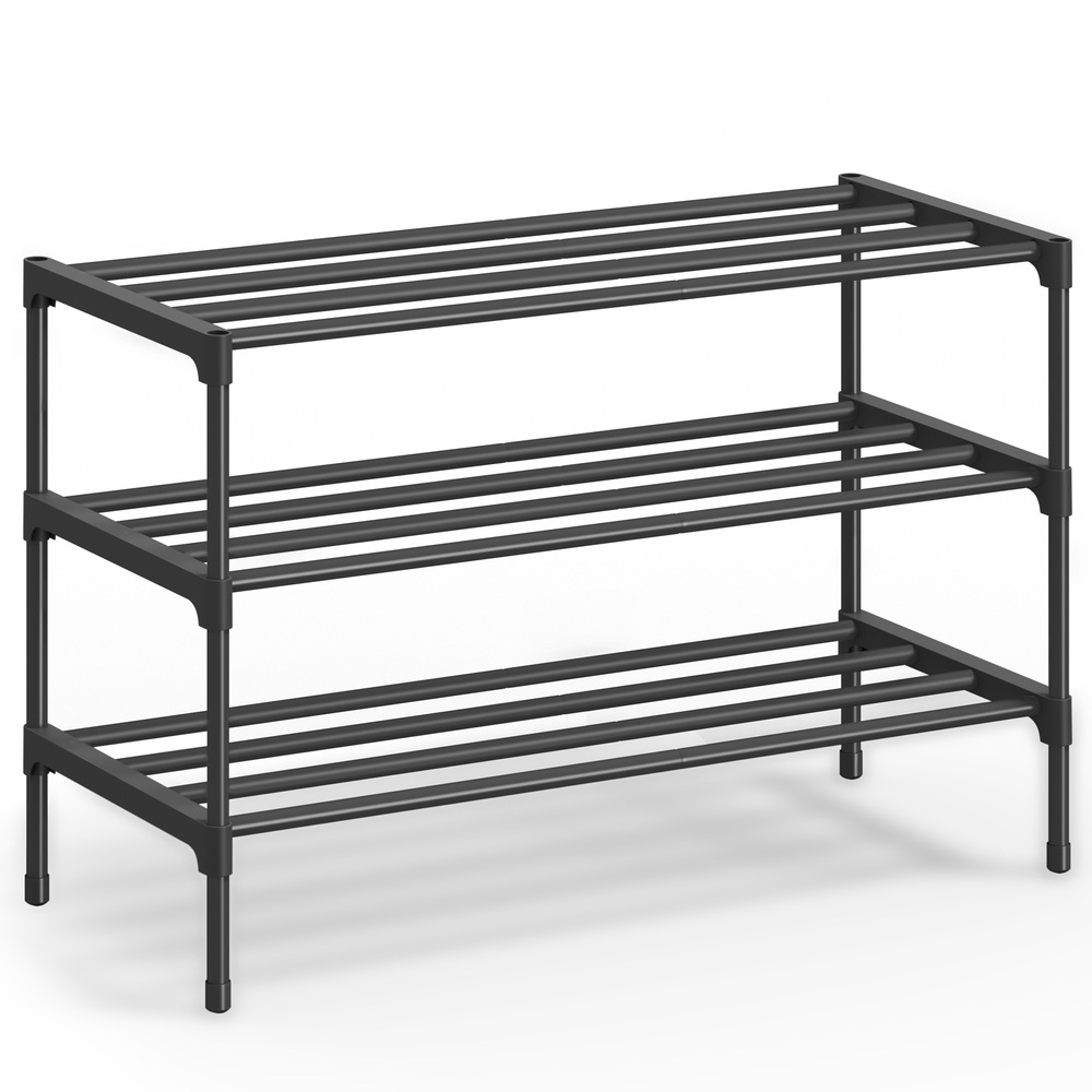 Metallinen kenkäteline, musta, 3 tasoa, 62,3x30x55 cm, pinottava