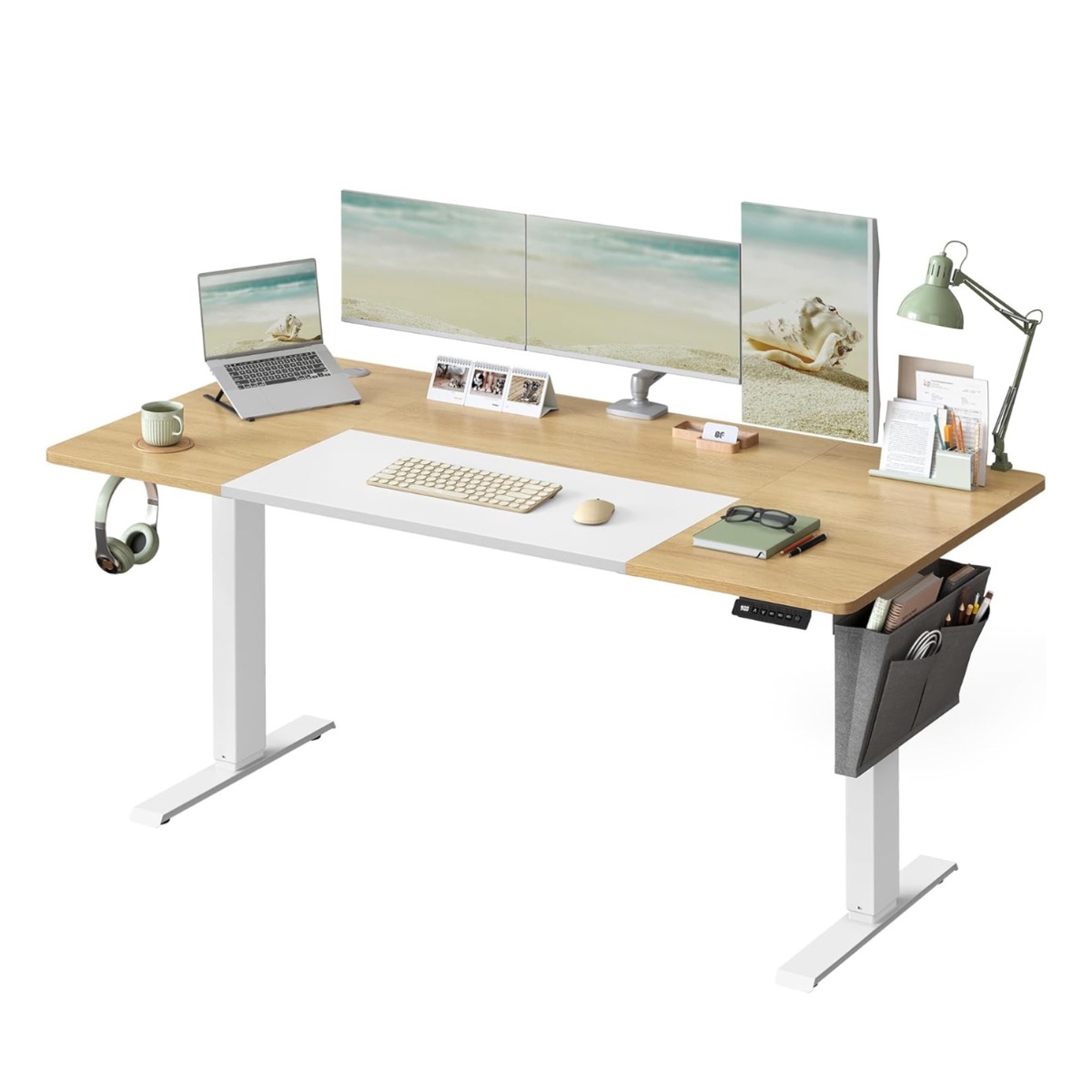 Elektriliselt reguleeritava kõrgusega kirjutuslaud 70 x 160 x (72-120) cm naturaalne/valge