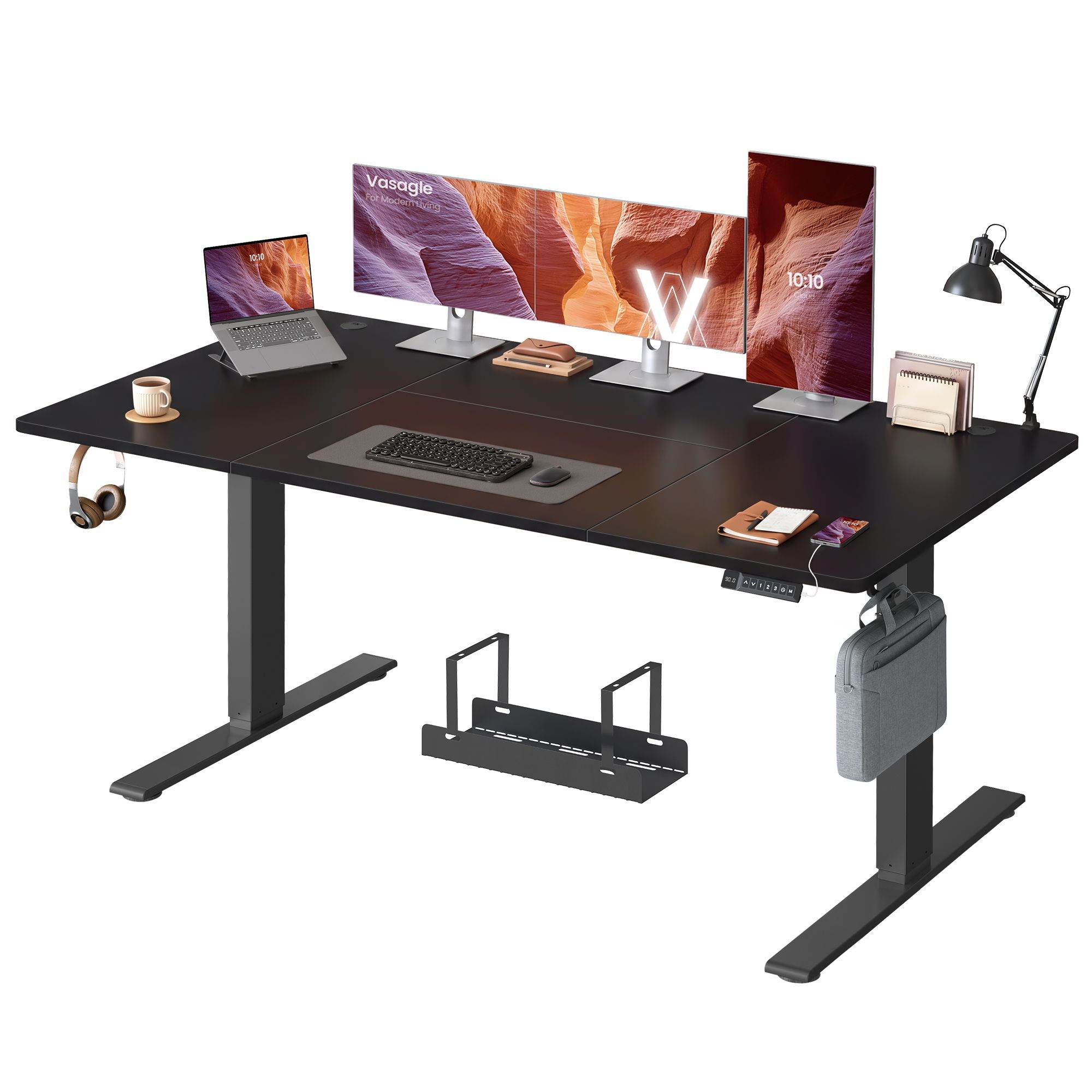 Korkeussäädettävä työpöytä USB-C-liitännällä, 180 x 80 cm, musta