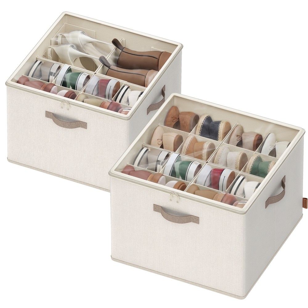 Kenkälaatikko, säädettävillä jakajilla, pinottava, jopa 16 parille, cappuccino-beige