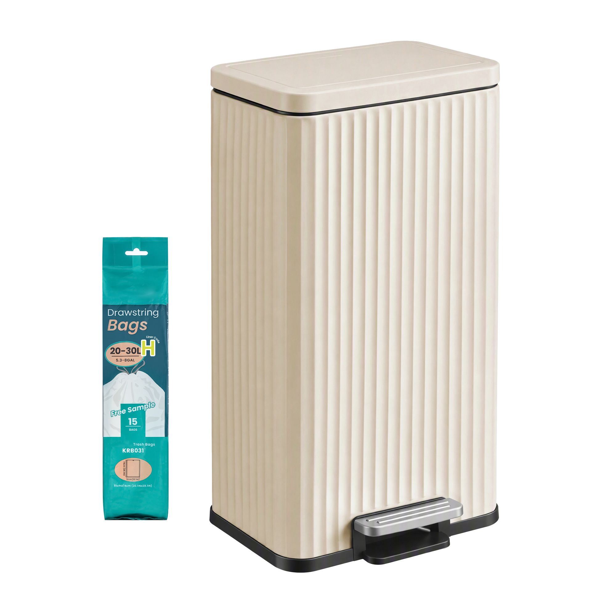 Keittiön poljinsäiliö kannella, pehmeästi sulkeutuva mekanismi ja irrotettava sisäämpäri, 30 l, beige