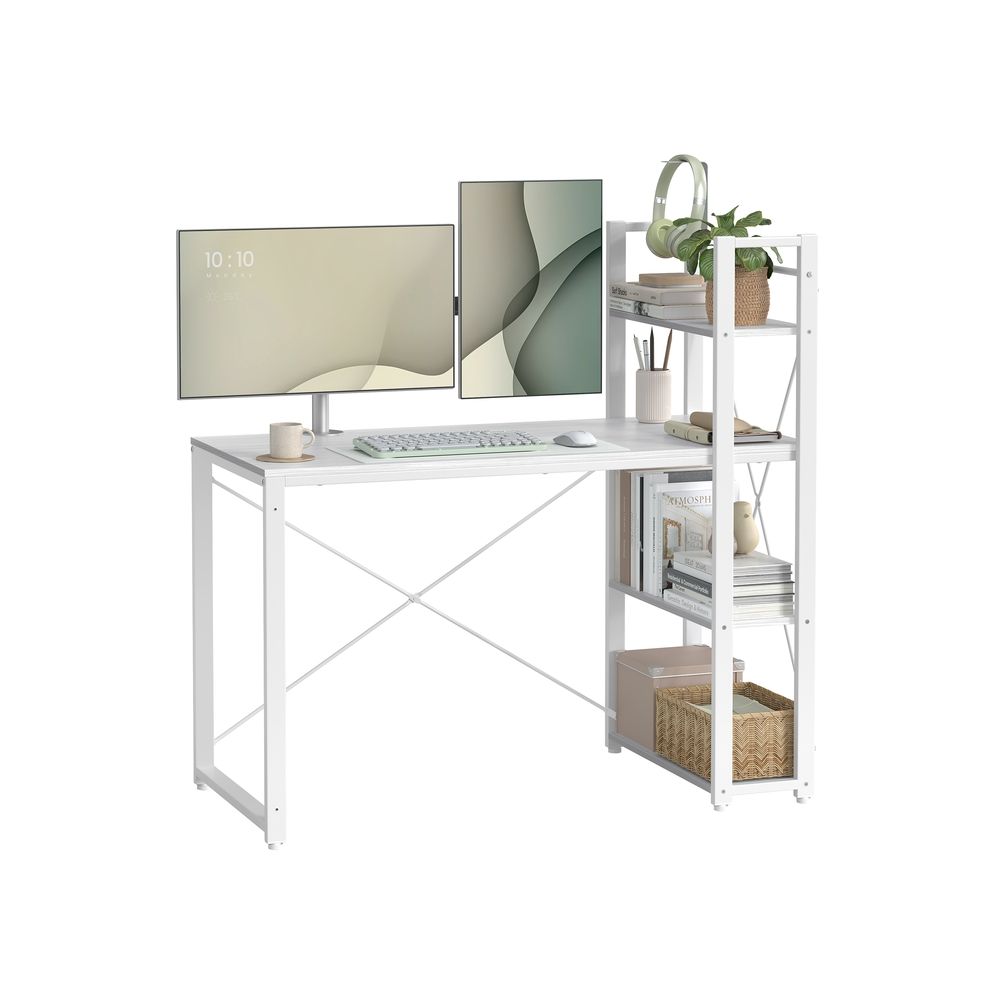 Työpöytä hyllyillä, 120 cm leveä, vaahterapuu valkoinen
