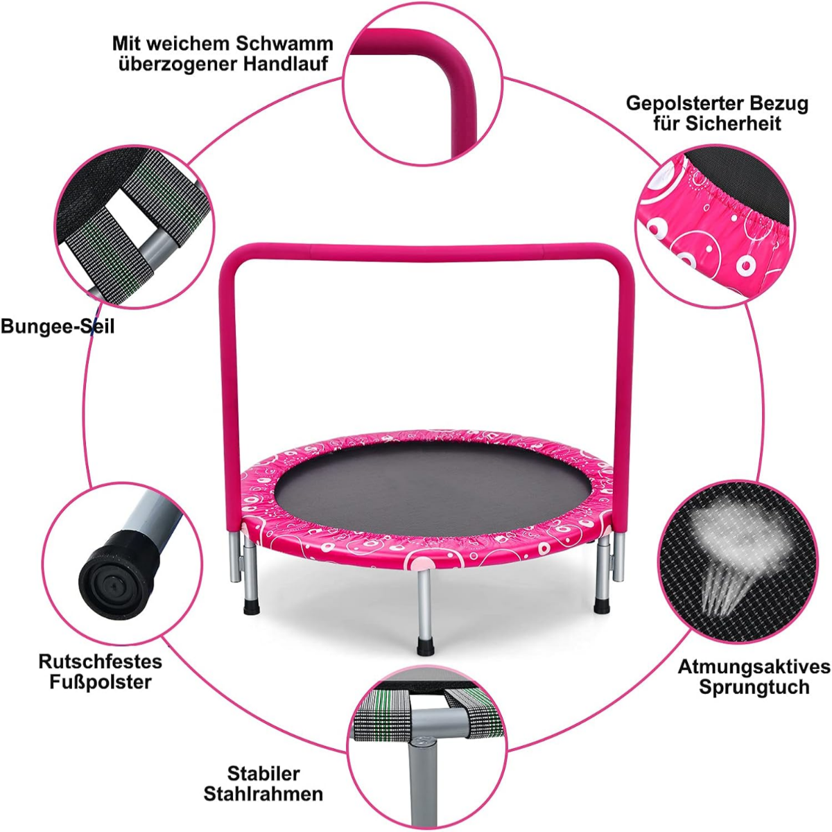 91,4 cm lasten trampoliini minirebounder täysin peitetyllä kaideella - vaaleanpunainen