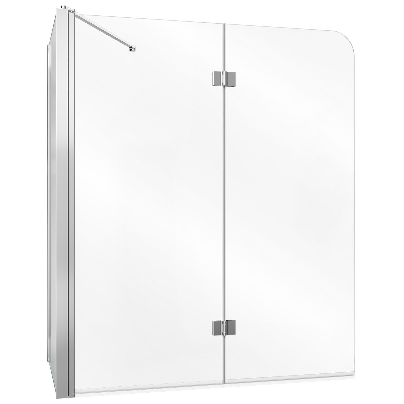 Puolikehyksetön taitettava kylpyammeen suihkuovi, 700/1200 × 1400 mm, 6 mm kirkas karkaistu lasi, helposti puhdistettava nanopinnoite, 180° taittuva, 1 kiinteä ja 2 taittopaneelia, hopeanvärinen
