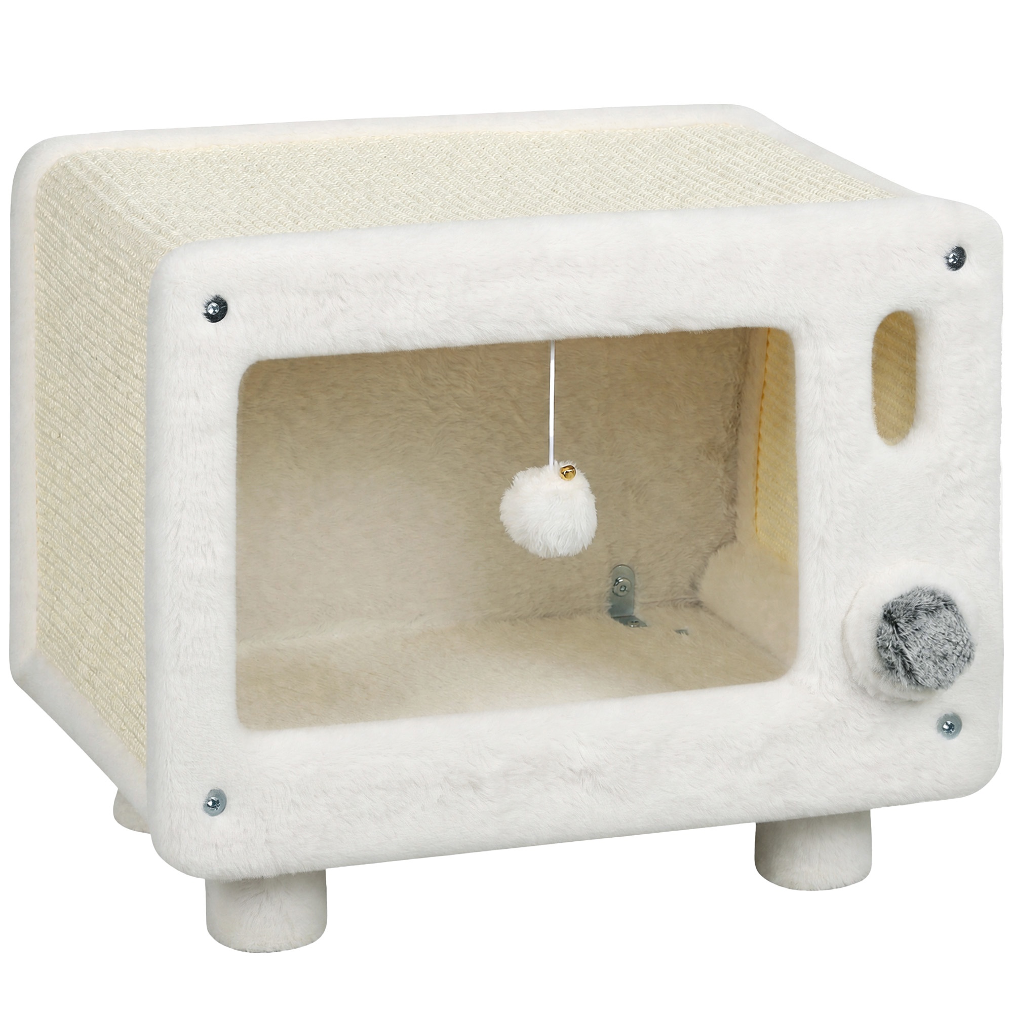 Television muotoinen kissamökki riippumatolla, leikkipallolla ja sisalraapimismatolla, enintään 7 kg kissoille, 50 × 33 × 42 cm