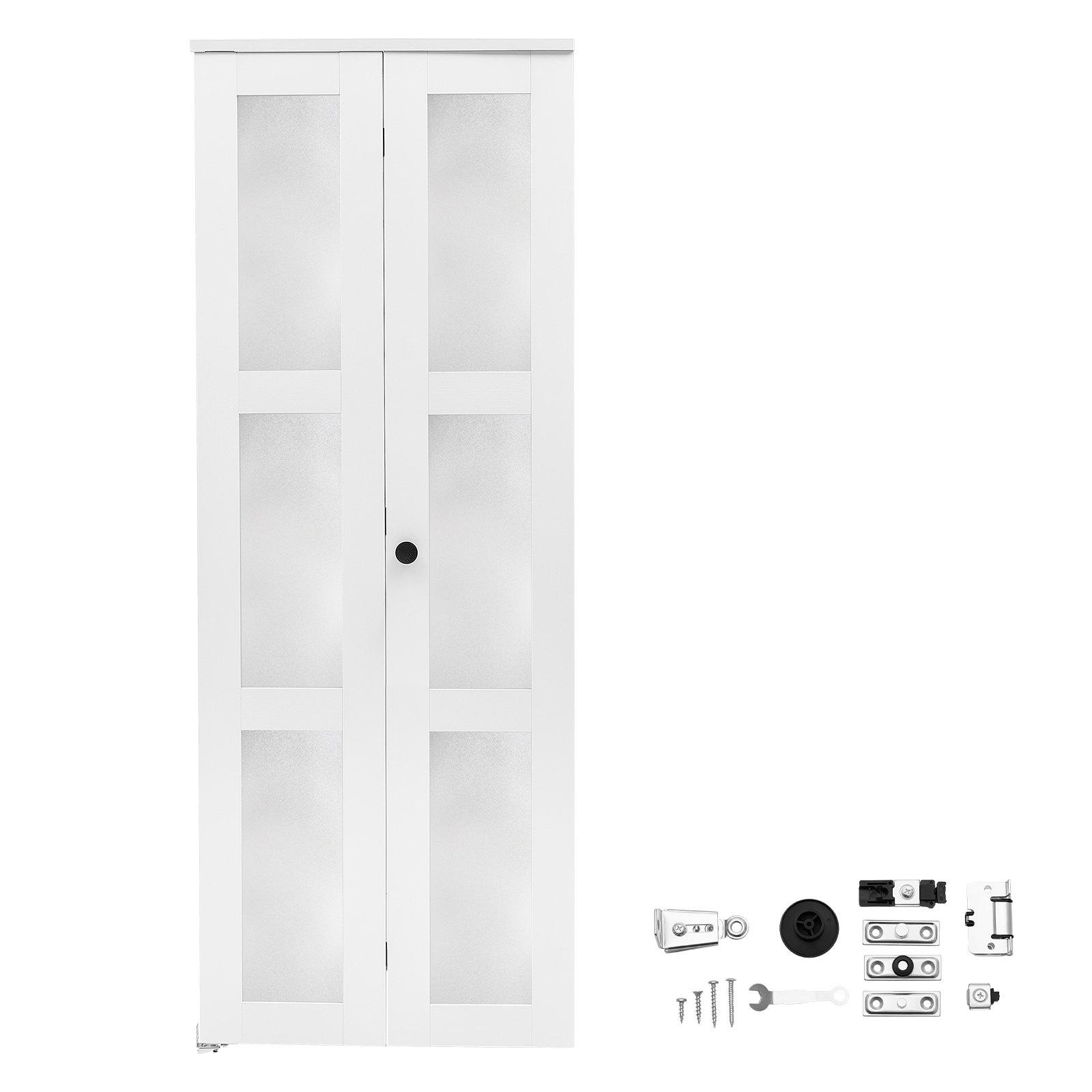 Modernit tilaa säästävät 2-paneeliset kaapin taitto-ovet, 762 mm (2 × 381 mm) × 2032 mm, 3 mattalasikenttää, tukeva komposiittirunko ja metallikiinnikkeet, makuuhuoneeseen