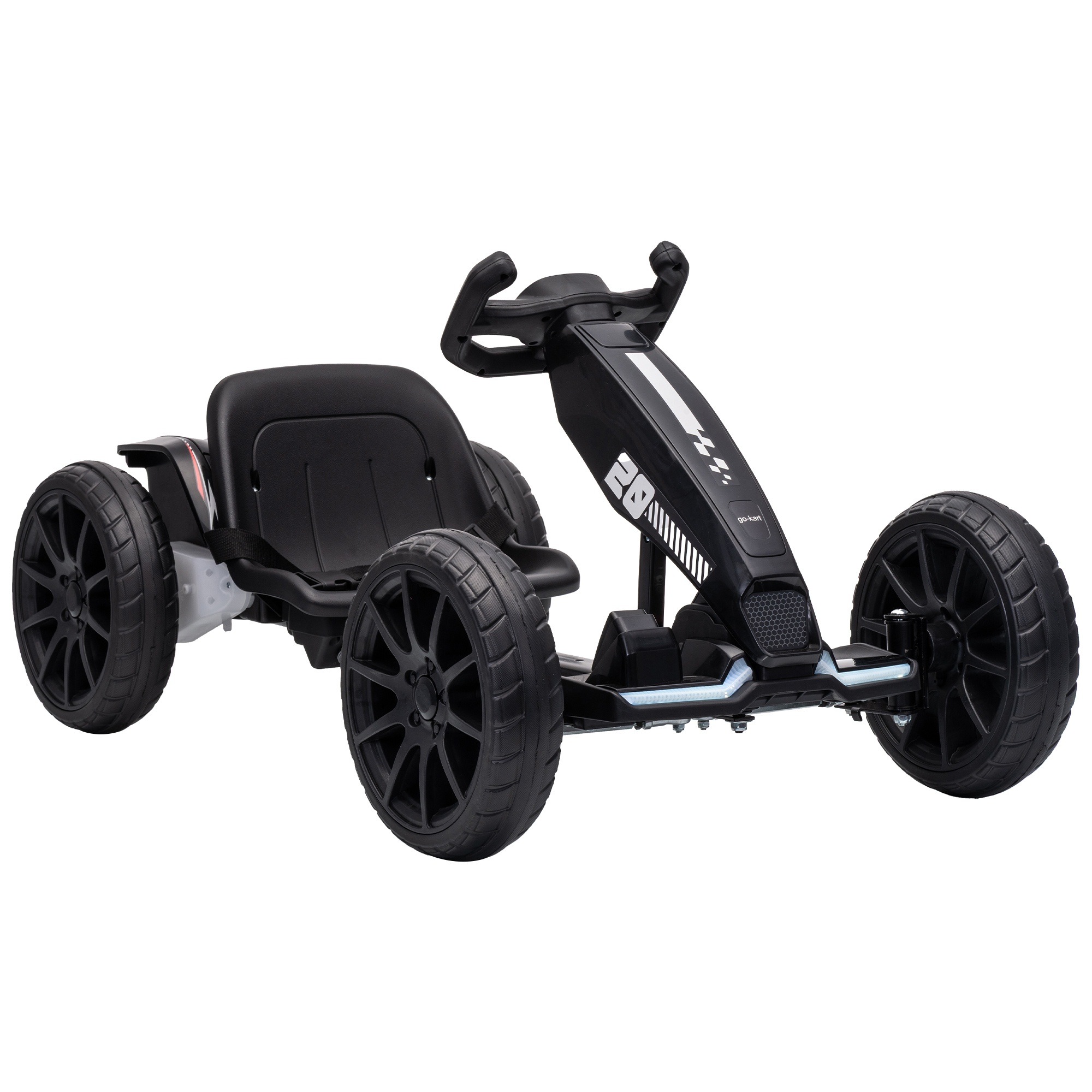 Lasten sähköinen kartingauto, 12 V, 2 moottoria, 4 asentoon säädettävä istuin, pehmeä käynnistys, EVA-pyörät ja LED-ajovalot