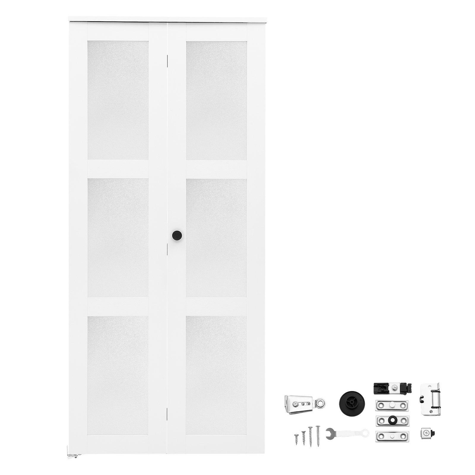 Modernit tilaa säästävät 2-paneeliset kaapin taitto-ovet, 914 mm (2 × 457 mm) × 2032 mm, 3 mattalasikenttää, tukeva komposiittirunko ja metallikiinnikkeet, makuuhuoneeseen