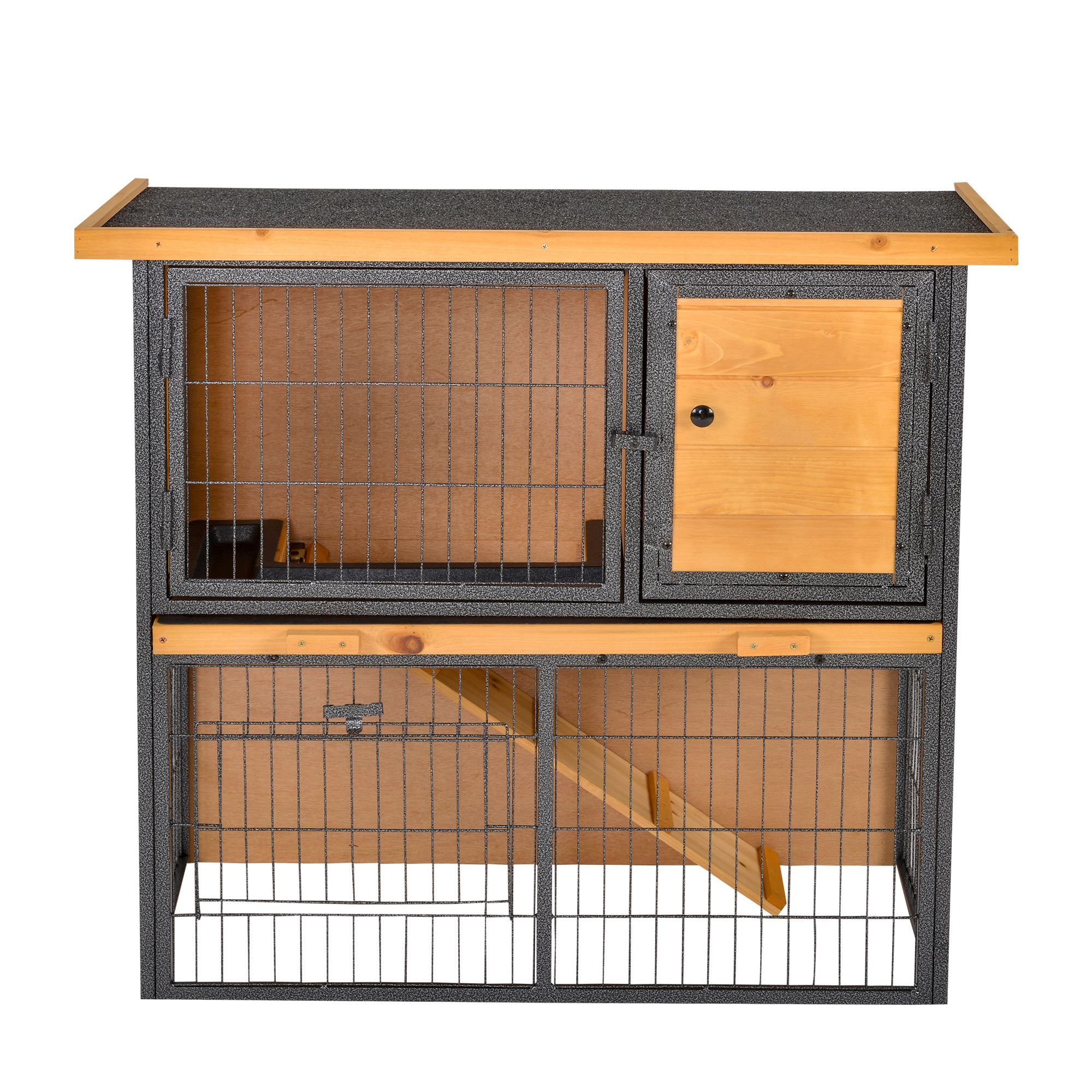 Korotettu pieneläinhäkki lukittavalla ovella, puu ja metalli, 89,5 × 45 × 81 cm, vaaleankeltainen