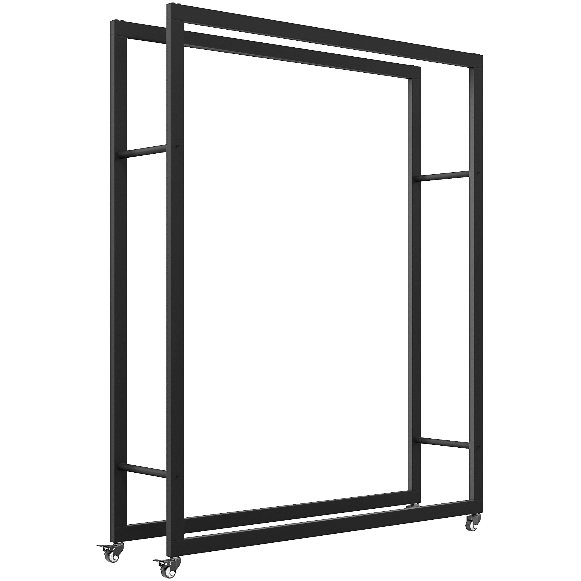 Pyörällinen polttopuuteline, metallirunko, kantavuus enintään 150 kg, 120 × 32 × 151 cm, musta