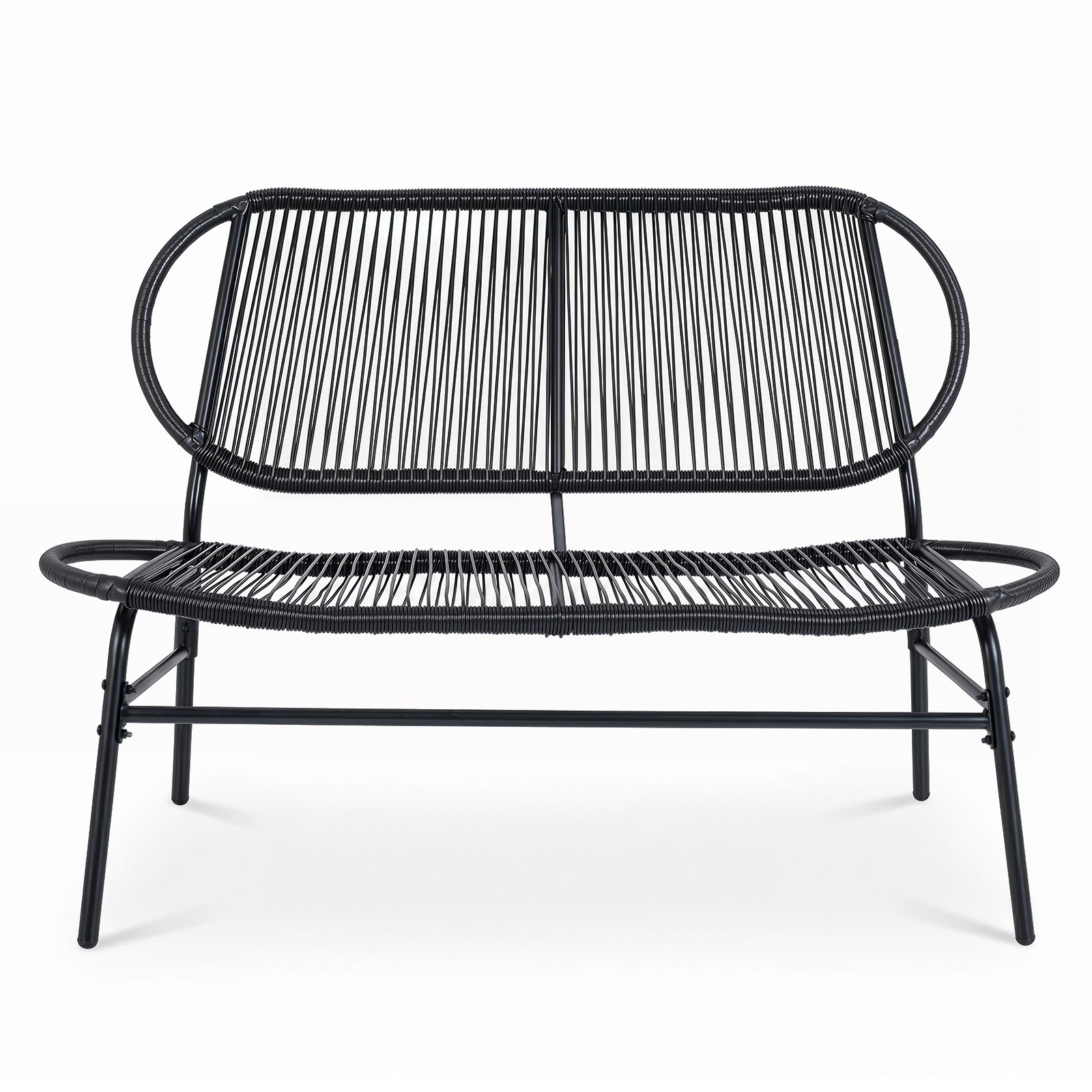 Puutarhapenkki polyrottingista, 2-paikkainen, hengittävä, ergonomisella selkänojalla, 68 x 118 x 79 cm