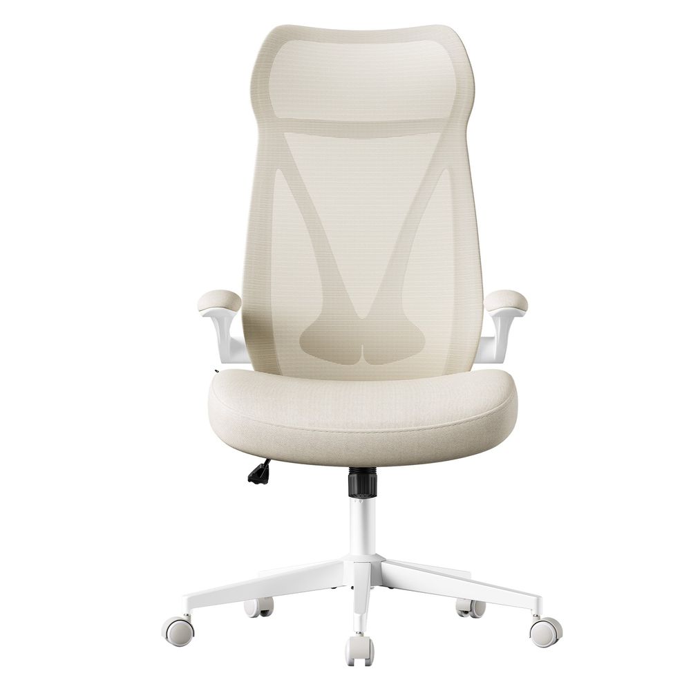 Työtuoli, ergonominen selkänoja, korkeussäädettävä, taitettavat käsinojat, kantavuus jopa 150 kg, beige