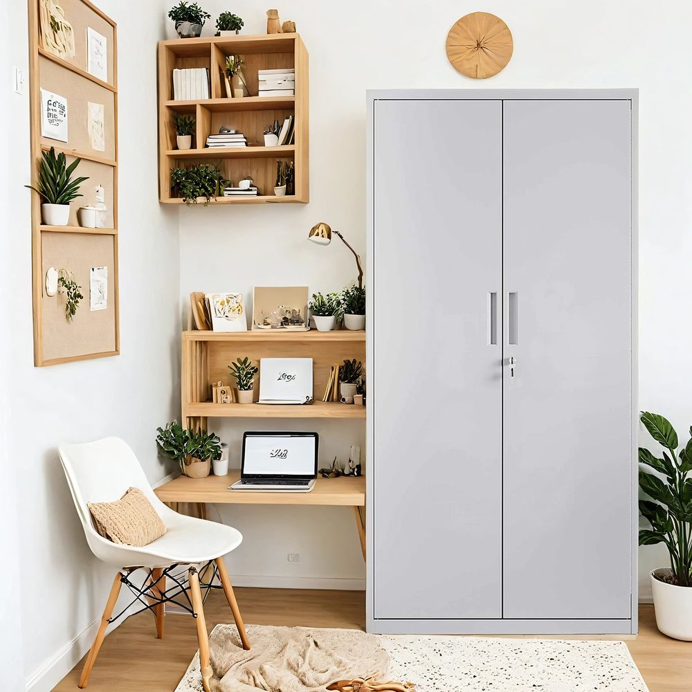 Toimikapp mitmeotstarbeline kapp hoiukapp 5 taset 40 x 80 x 180 cm kahekordsed uksed lukk reguleeritavad riiulid