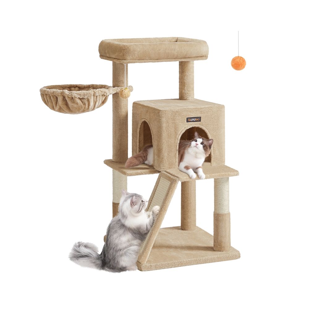 Kissapuu, 48 x 48 x 96 cm, suurille kissoille, alustalla, beige / ruskea