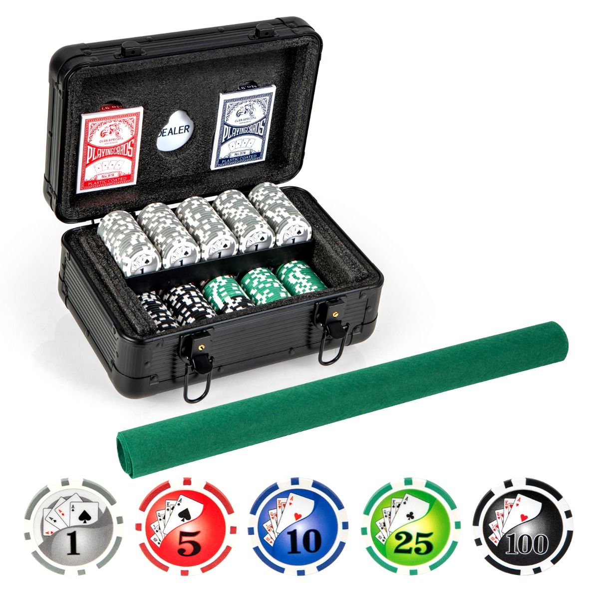 Texas Hold'em -pokeripelimerkkisetti, jossa 300 palaa - musta