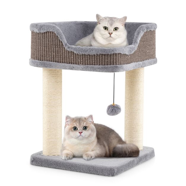 Pieni kissanraapimispuu sisäkissoille Kitty Tower mukavilla pehmoisilla orailla ja sisal-raapimispuulla - harmaa