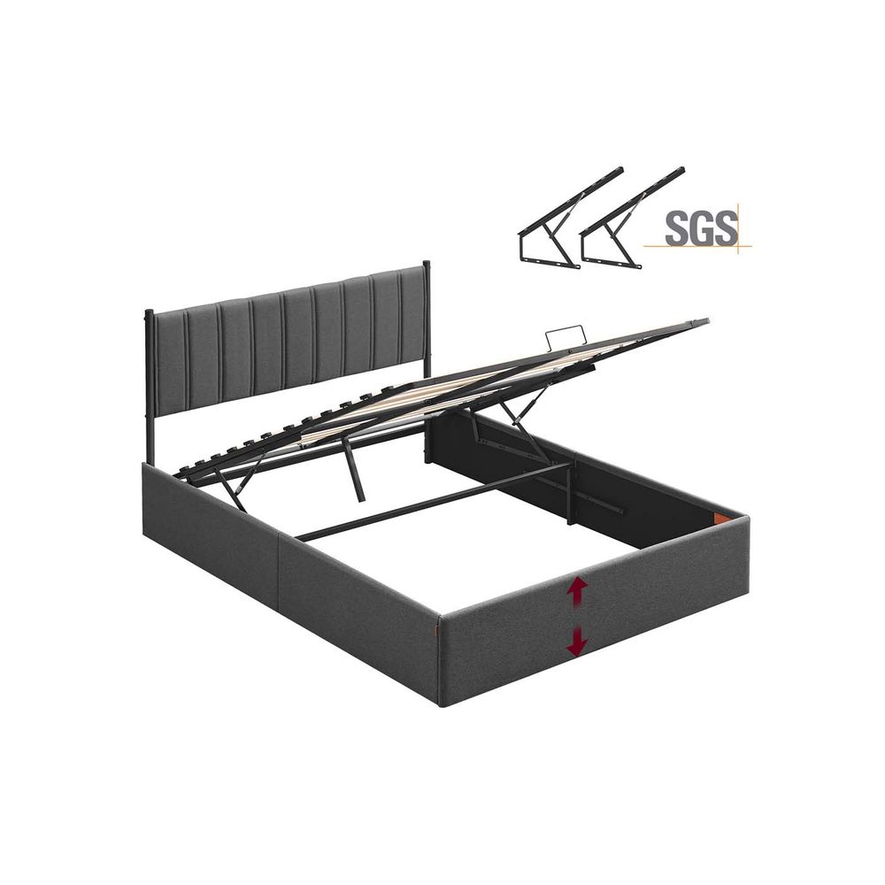 160 x 200 cm voodiraam - hüdrosüsteemiga peatsi ja panipaigaga lihtne kokkupanek tumehall