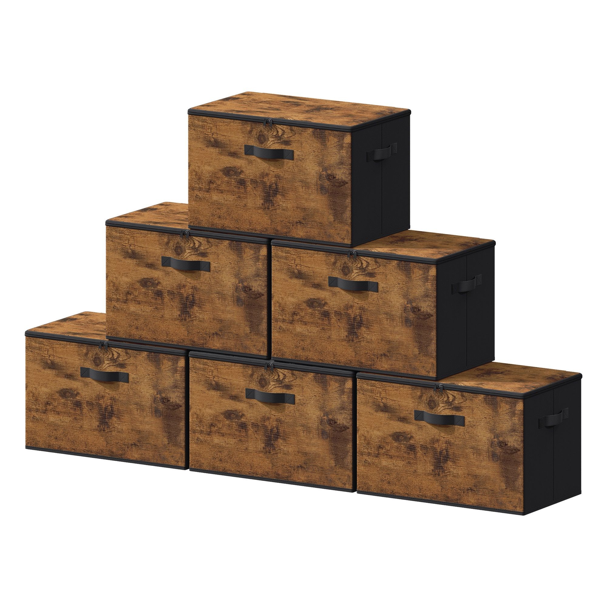 Storage box set, 6-piece set, with lid, foldable, 40 x 30 x 25 cm, black