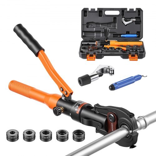 Hydrauliset putkipuristuspihdit työkalusalkulla, 5 puristusleukaa: M12, M15, M18, M22, M28, ruostumattomien teräs- ja kupariputkien korjaukseen ja asennukseen