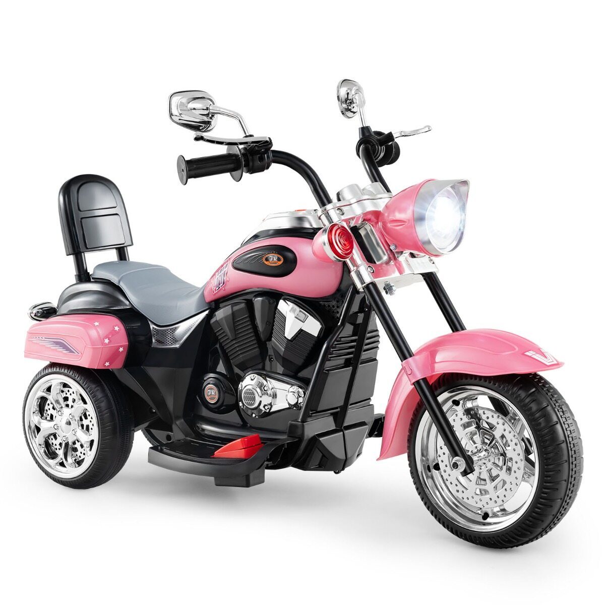 Sähkömoottoripyörä skootteri 3 pyörää lapsille 6V 3 km/h ääni- ja valotehoste 3 vuotta + chopper-tyyli musta+pinkki