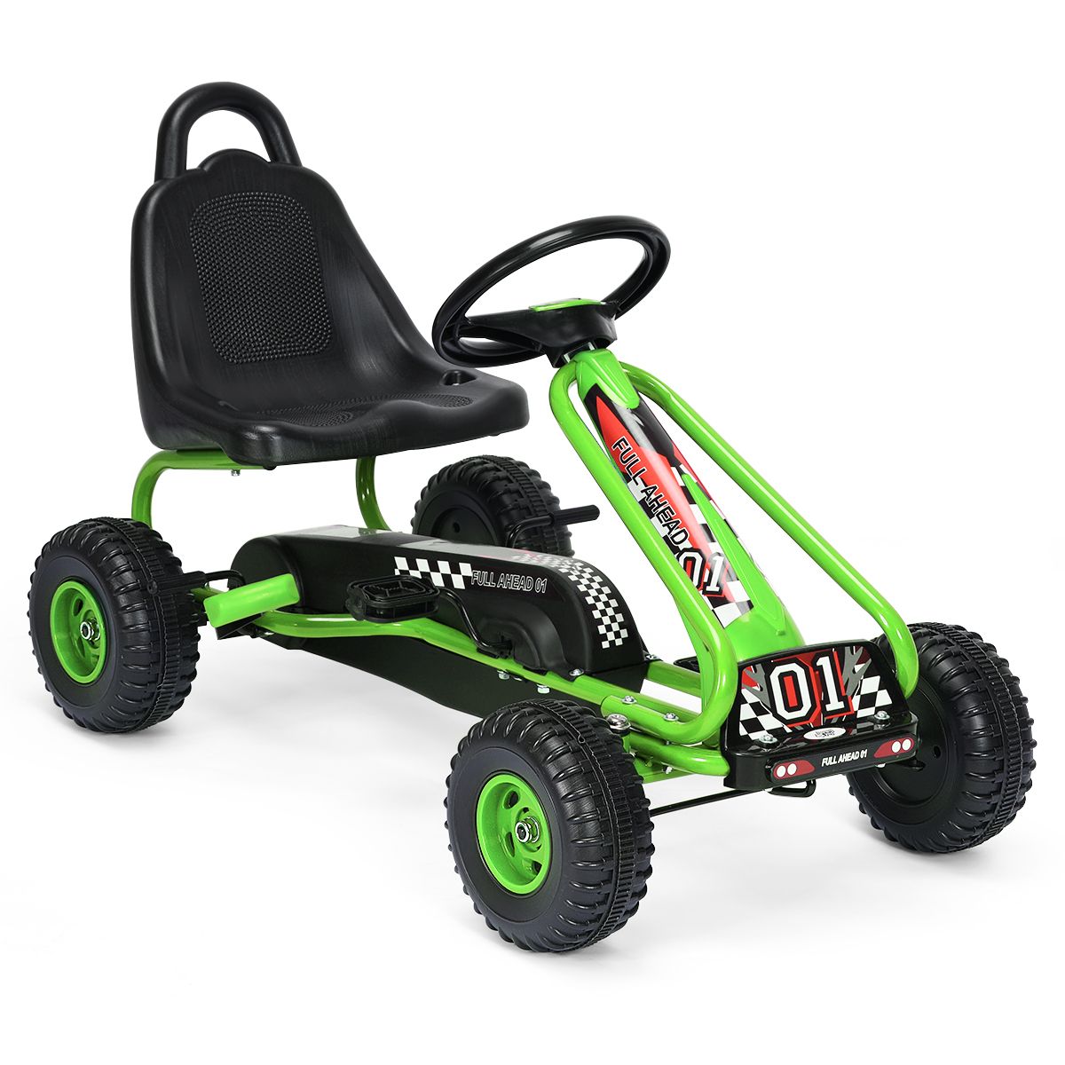 Reguleeritava istmega neljarattaline laste gokart ja pedaalidega auto (92 x 50 x 53 cm), roheline/must