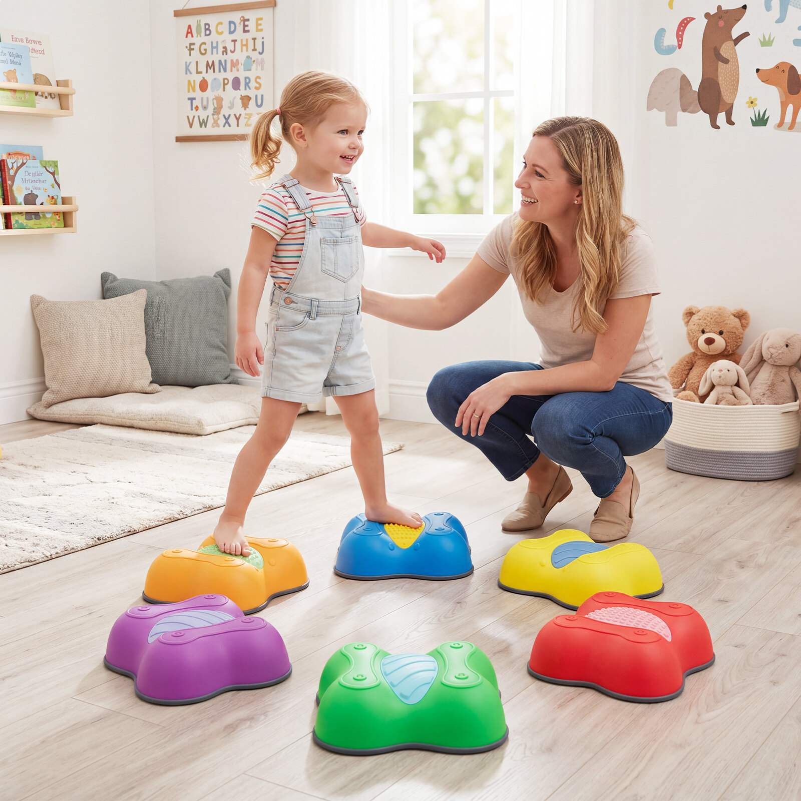 Montessori-esteiden koordinaatiopeli taaperoille irrotettavilla leluilla