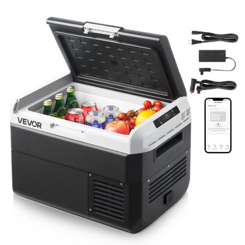 Kannettava kompressorikäyttöinen autojääkaappi ja sähköinen kylmälaukku, 25 l, lämpötila −20–20 °C, DC 12/24 V ja AC 100–240 V, ulos, telttailuun, matkalle ja matkailuautoon