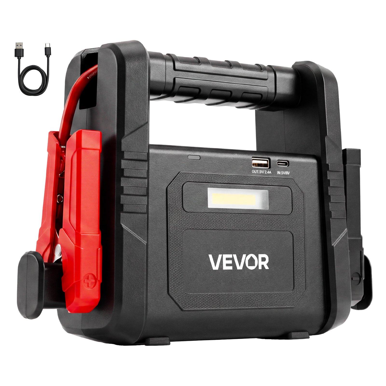 Kannettava auton apukäynnistin litiumakulla, huippuvirta 6000 A, 12 V, useimmille bensiini- ja enintään 10,0 l dieselmoottoreille, varavirtalähde, USB-lähtö ja LED-hätävalo 3 tilalla