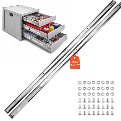 Tukevat sivukiinnitteiset kuulalaakeroidut laatikkokiskot, 1 pari, 150 cm, 120,2 kg, 3-osainen täysulosveto, hiiliteräs, ruuvit ja mutterit, kaappeihin, keittiöön, työpenkkiin ja matkailuautoon