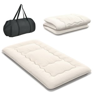 Japanilainen futon-patja, tatamimatto, lattiapatja, kokoontaitettava patja pestävällä päällisellä, beige 200 x 90 x 10 cm