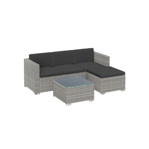 PE - polyrottinkiparvekekalusteet tyynyillä ja lasipöydällä