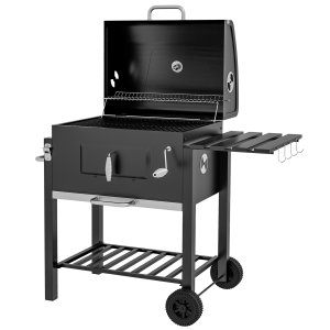 Hiiligrilli, savustin, BBQ-savustin, 1 hylly, 1 pyyheteline, 2 grilliritilää, 113 cm x 65 cm x 108 cm, musta