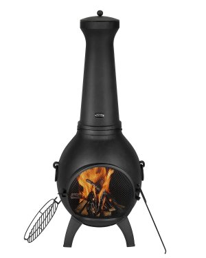 Chiminea, 18 tuuman ulkokäyttöön tarkoitettu puulämmitteinen nuotiopaikka, pallomainen takka grillaukseen ja lämmittelyyn, ulkokäyttöön tarkoitettu puinen nuotiopaikka grilliverkolla, savupiippusuoja ja ruostumaton Chiminea-kansi, terassille, puutarhaan, 