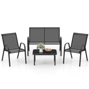 4-osainen terassikalustesetti keskusteluryhmä sohvapöydällä 51 x 71 x 35 cm harmaa