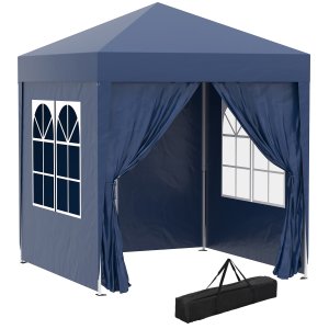 Kokoontaitettava paviljonki, olutteltta, 4 irrotettavaa sivupaneelia, 2 ikkunaa, metallirunko, 2 x 2m, sininen