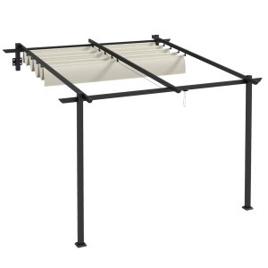 Puutarhapaviljonki 3 x 3 m, sisäänvedettävä katto, seinäkiinnitys, metallirunko, kermanvalkoinen
