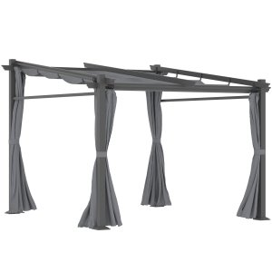Pergola, sis. kiinnitystarvikkeet, jatkettava katto, 2,97 m x 2,95 m x 2,3 m, tummanharmaa