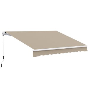 Taittuva varsimarkiisi, säädettävä puristinmarkiisi, terassimarkiisi, 3,95 x 3 m, aurinkosuoja kampilla, parvekemarkiisi, beige