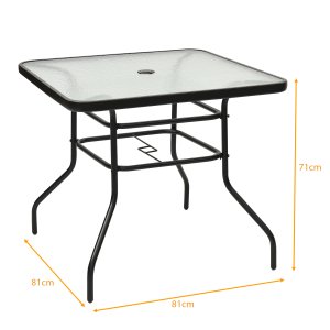 81,3 cm patio karkaistusta lasista valmistettu teräsrunkoinen neliöpöytä