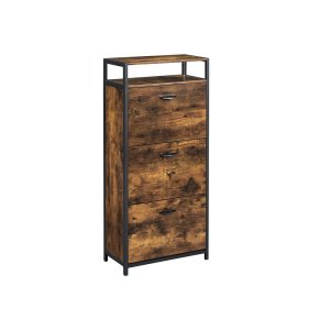 Kenkäkaappi/kenkähylly 3 ovella, 30 x 60 x 130 cm, vintage - ruskea - musta
