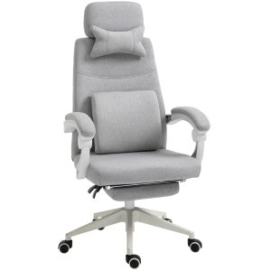 Toimistotuoli, ergonominen työtuoli niskatuella, ristiselän tuki, korkeussäädettävä pelituoli jalkatuella, korkea selkänoja, harmaa 62 x 68 x 117-127 cm